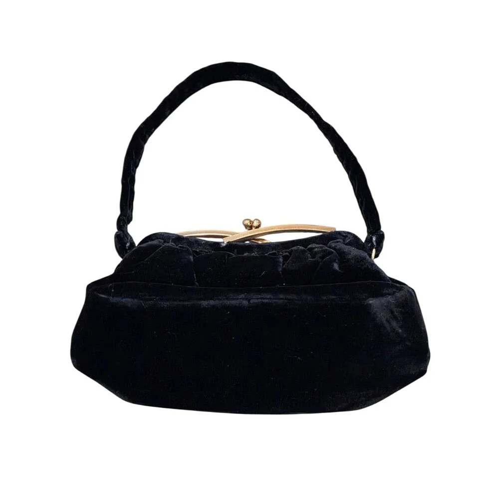Vintage 40s/50s Whiting and Davis MCM Black Velvet Evening Handbag